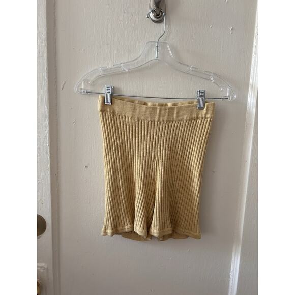 Free People Yellow Two Piece Button Up Sweater Short Set Ribbed | XS - Picture 4 of 7